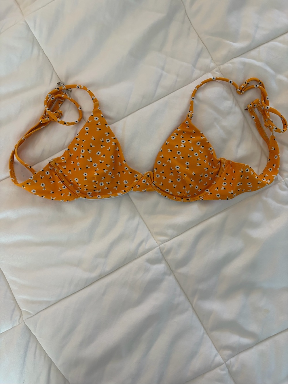 SHEIN Mustard Yellow Floral Triangle Bikini Top
